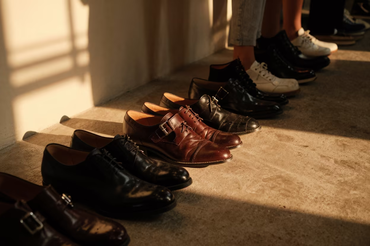 Runway Shoes on Concrete Floor Nha Trang in in a backstage changing corridor in Nha Trang