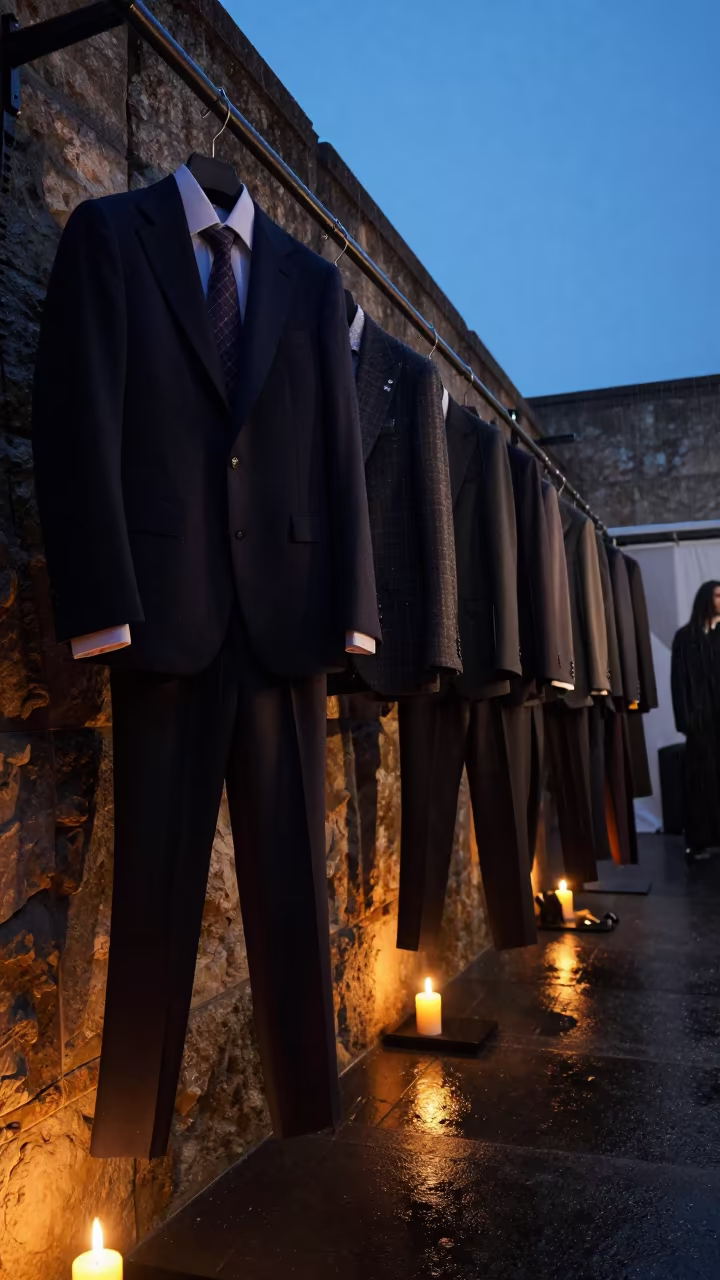 Runway Suiting Under Candlelight Backstage in in a backstage changing corridor in Yeumbeul Nord