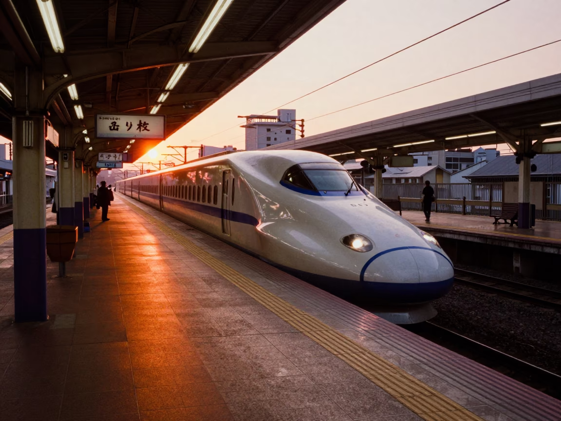 Rush Hour in Fukuoka at As The Sun Drops Toward The Horizon in in Fukuoka, Japan