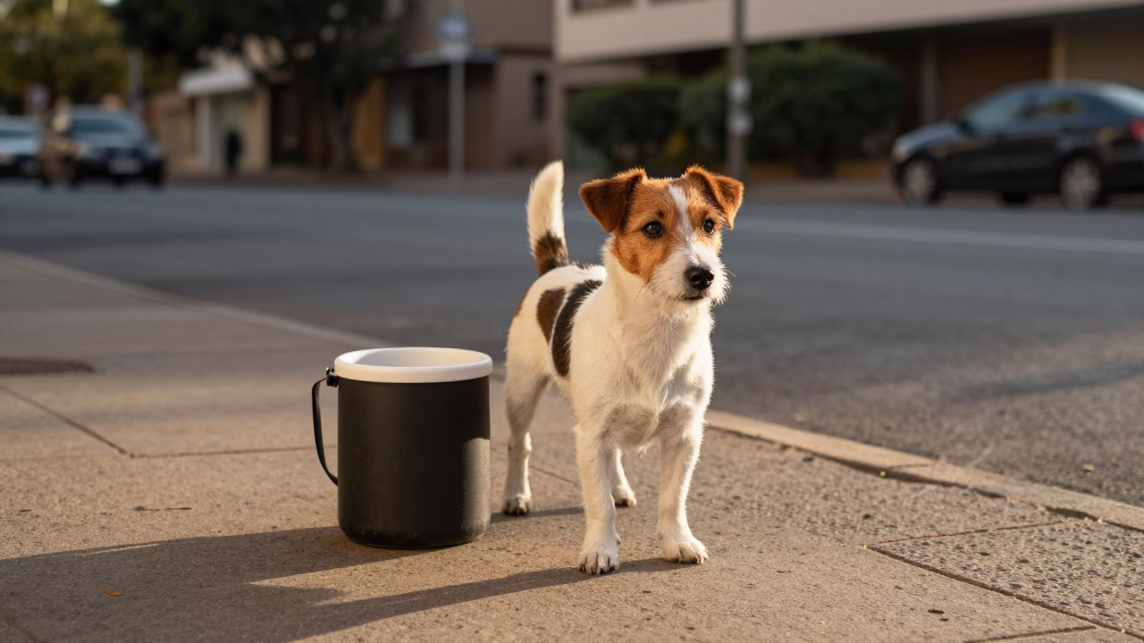 Russell Terrier and Cooler Jug in Late Afternoon Johannesburg Street Scene in in Johannesburg, South Africa