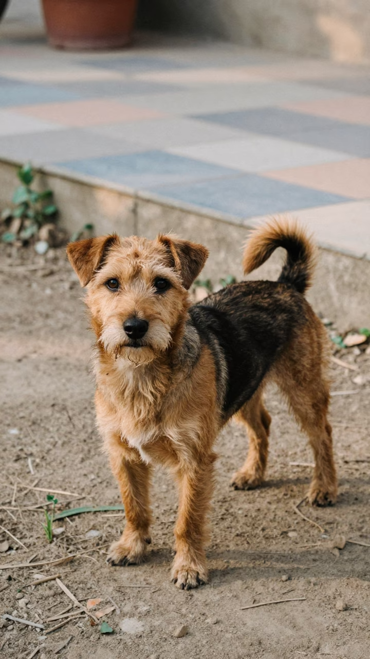 Russell Terrier in Nawabshah Garden Morning Light in near a garden edge with soft morning light and an uncluttered background in Nawabshah