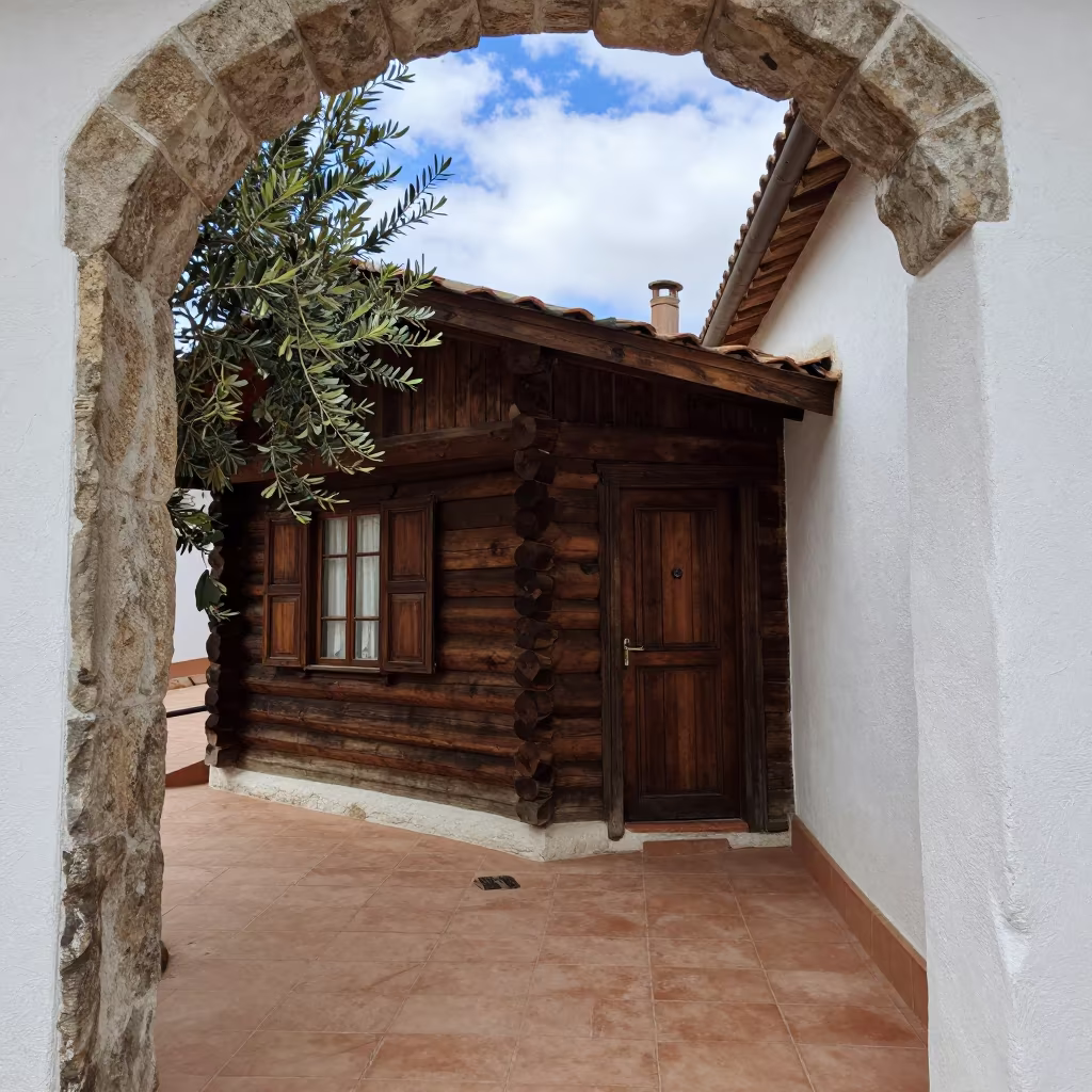 Russian Birch Izba Cottage in Seville Skylight in inside a skylit passageway in Seville