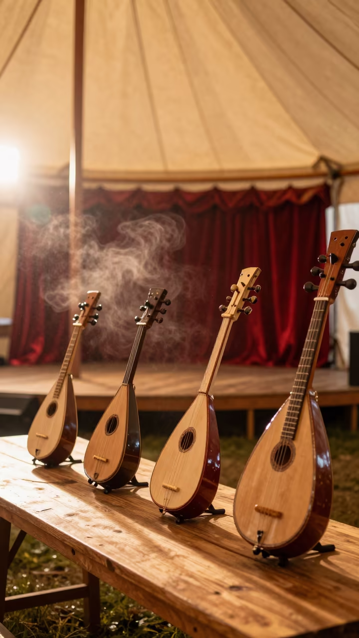 Russian Folk Instruments on Circus Stage at Dusk in under a circus tent in Barrie