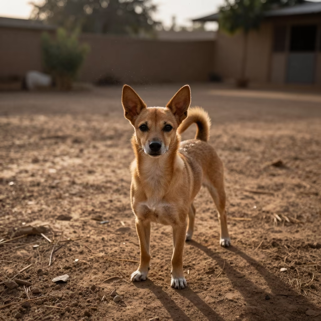 Russian Toy Dog Portrait at Niamey Garden Dawn in near a garden edge with soft morning light and an uncluttered background in Niamey
