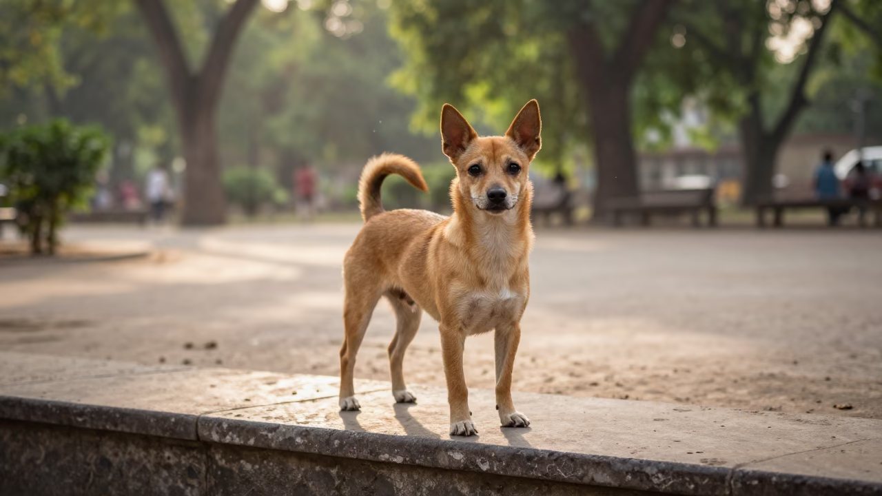Russian Toy Dog Portrait on Varanasi Path in along a quiet park path with soft open shade and a clean background near Varanasi