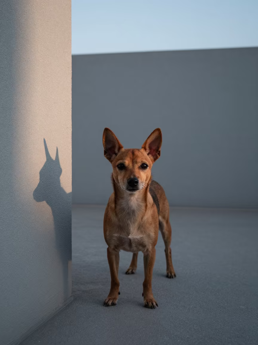 Russian Toy Portrait Turmero Courtyard in beside a plain courtyard wall in clear daylight with the animal at eye level near Turmero