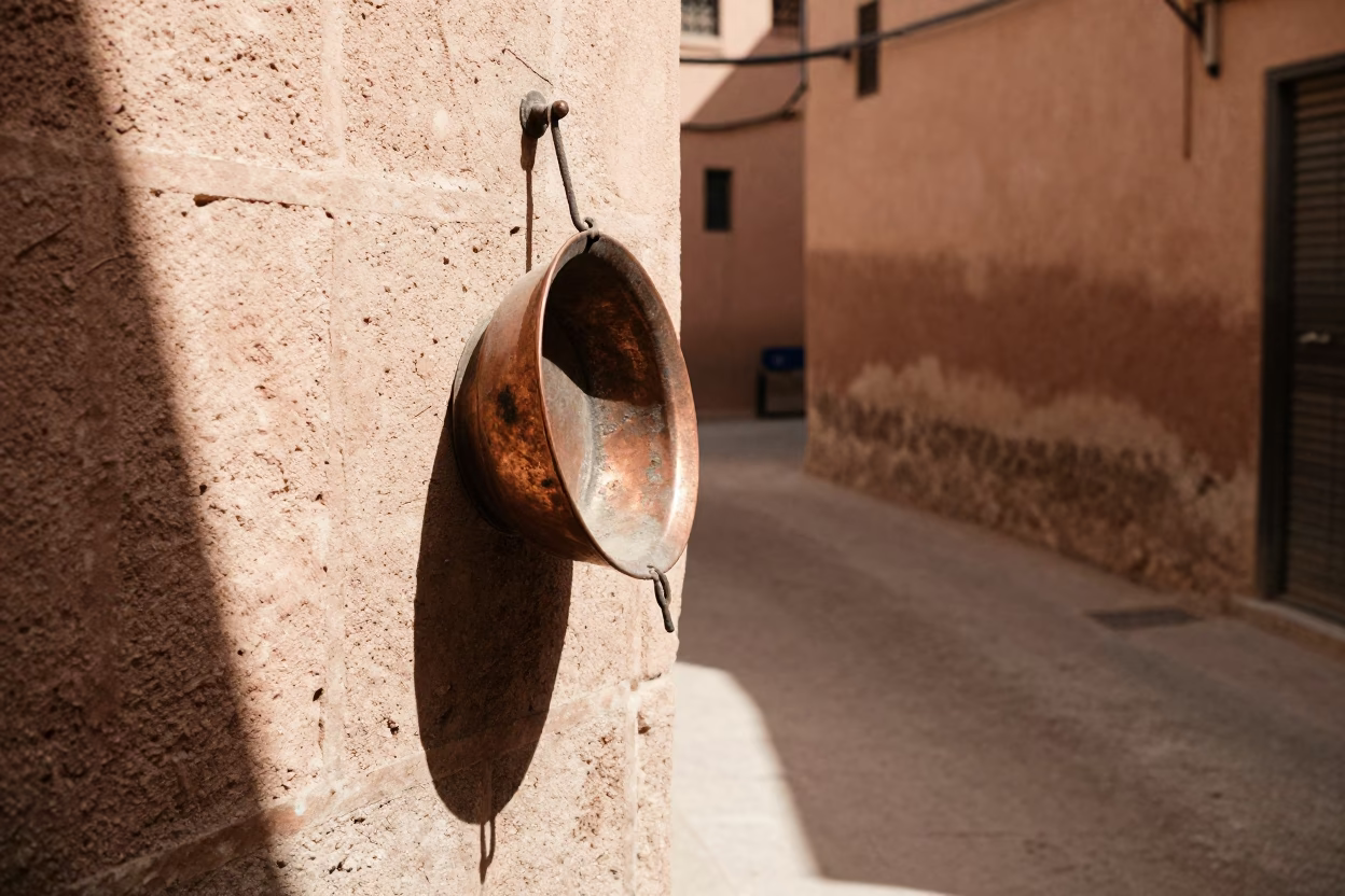 Rust and Dust in a Marrakech Alleyway Afternoon with Soap Bottle in in Marrakech, Morocco