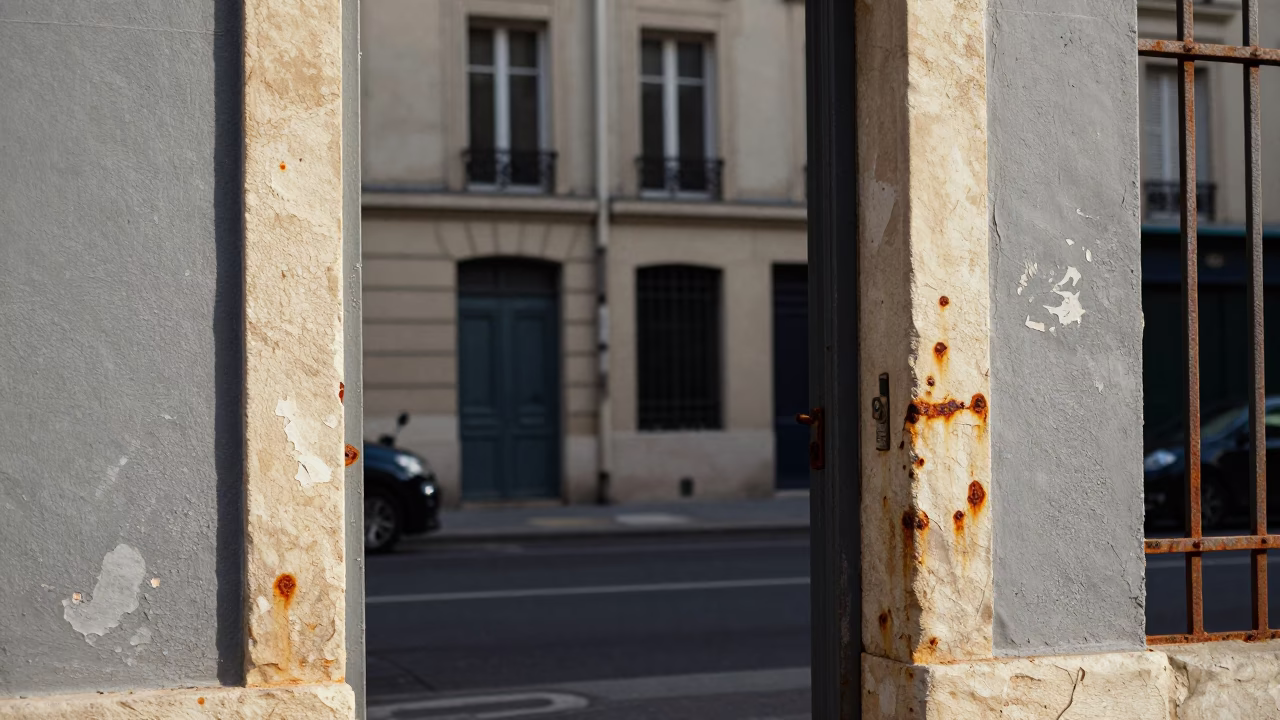 Rust Around Doorframe of Parisian Apartment Building Late Morning Light in in Paris, France
