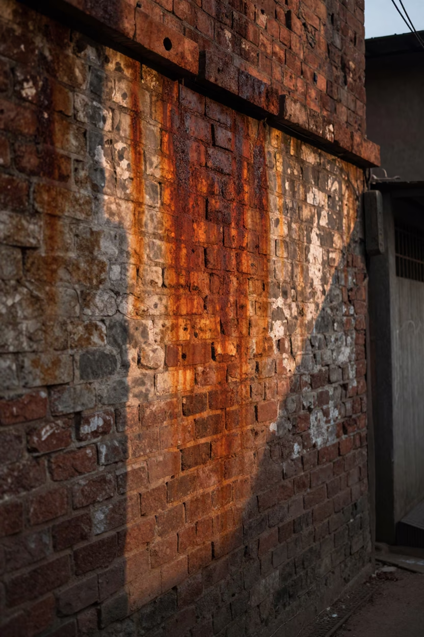Rust Corrosion on Delhi Wall at Nautical Dawn Urban Decay in in Delhi, India