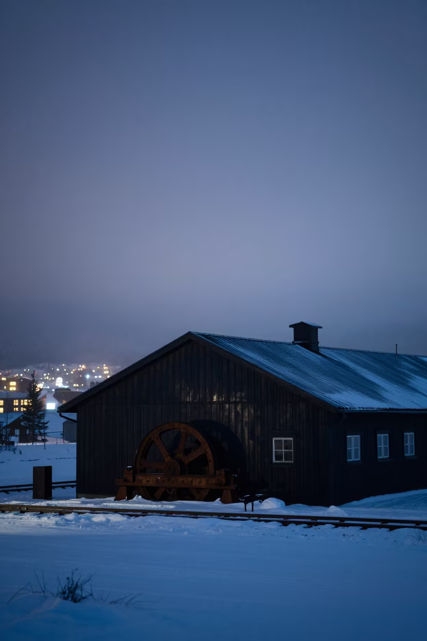 Rust-Frozen Roundhouse in Lapland Mist in inside a roofless nave in Lapland