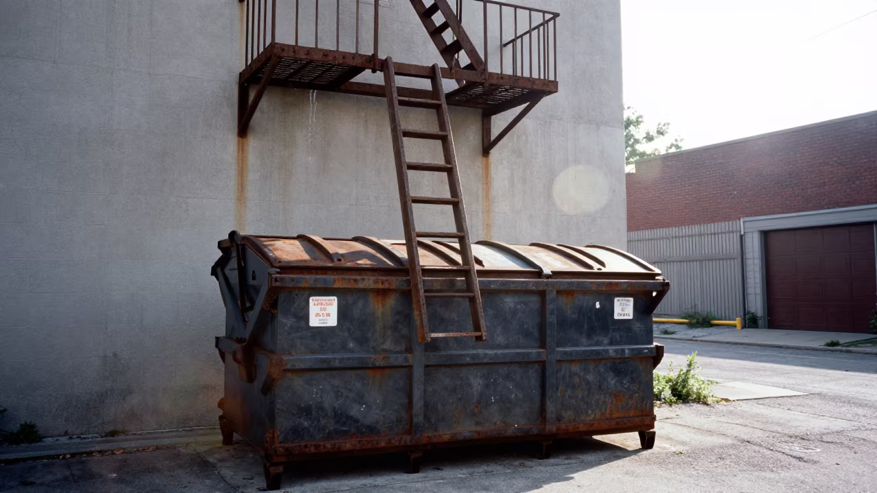 Rust and Heat on Dallas Fire Escape Ladder in at a tram stop in Dallas