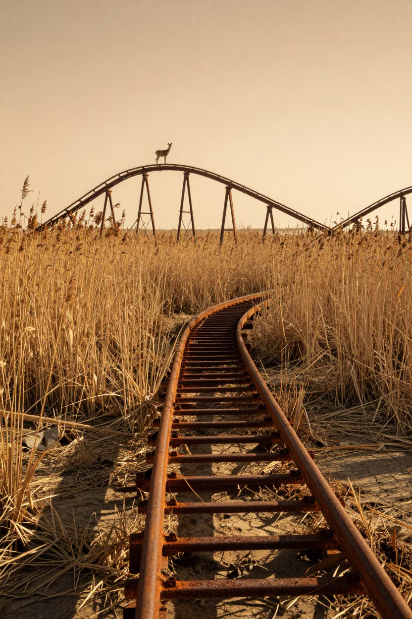 Rust Track Reeds Evening California Park in at the edge of a reed bed in California
