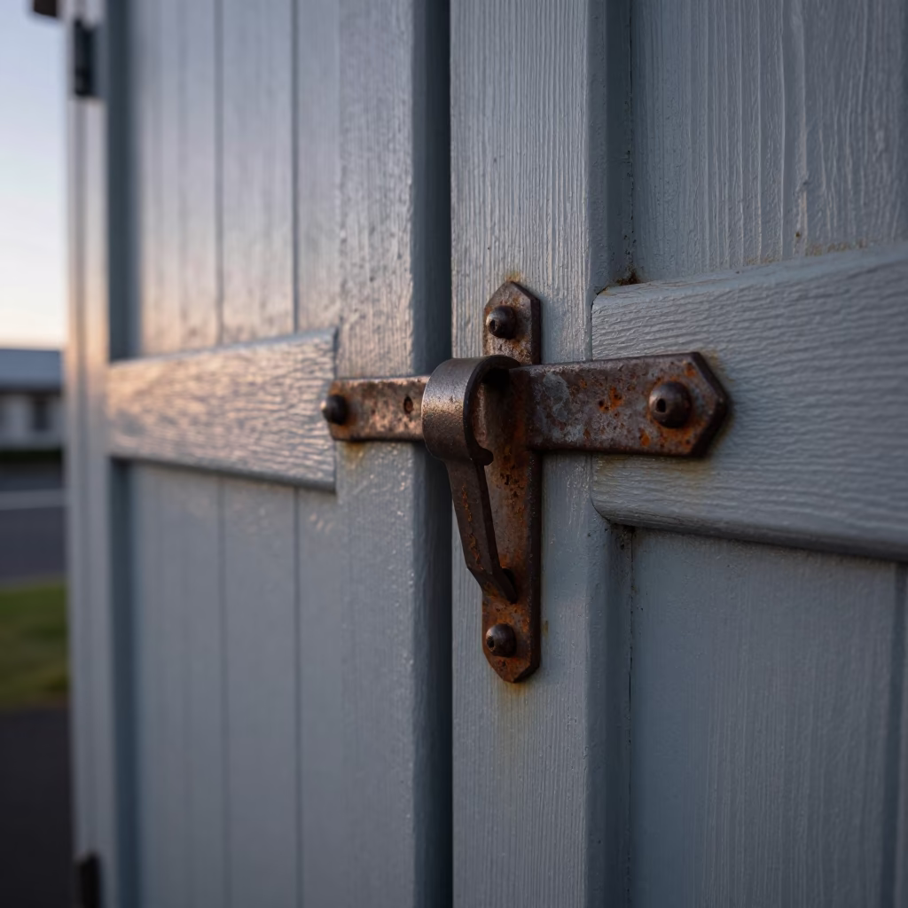 Rusted Cabinet Latch Detail in Early Dawn Light Christchurch New Zealand in in Christchurch, New Zealand