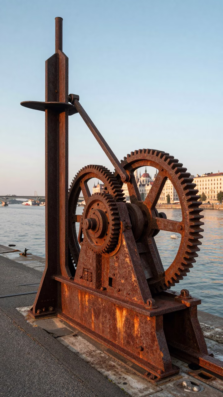 Rusted Canal Lock Mechanism at Nautical Dawn in Budapest Hungary in in Budapest, Hungary