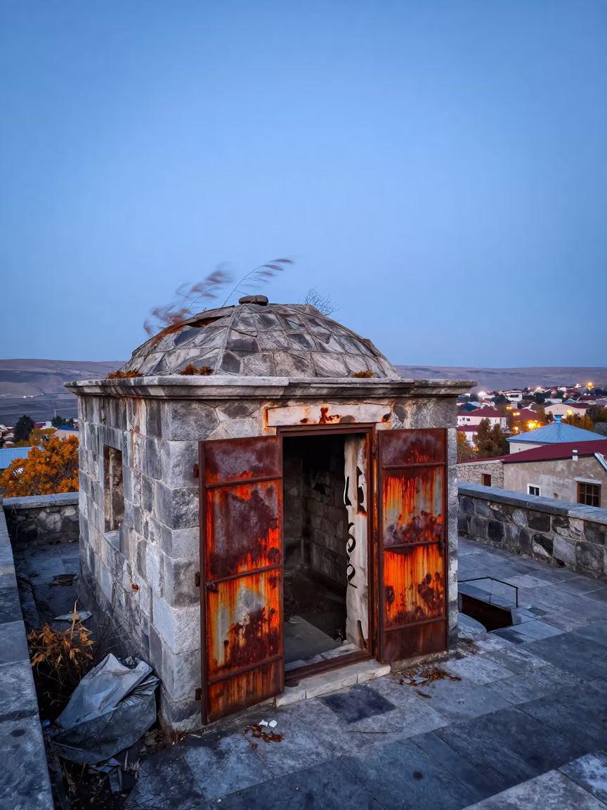 Rusted Coke Oven Doors in Bingöl Hammam Ruin in inside a roofless hammam near Bingöl
