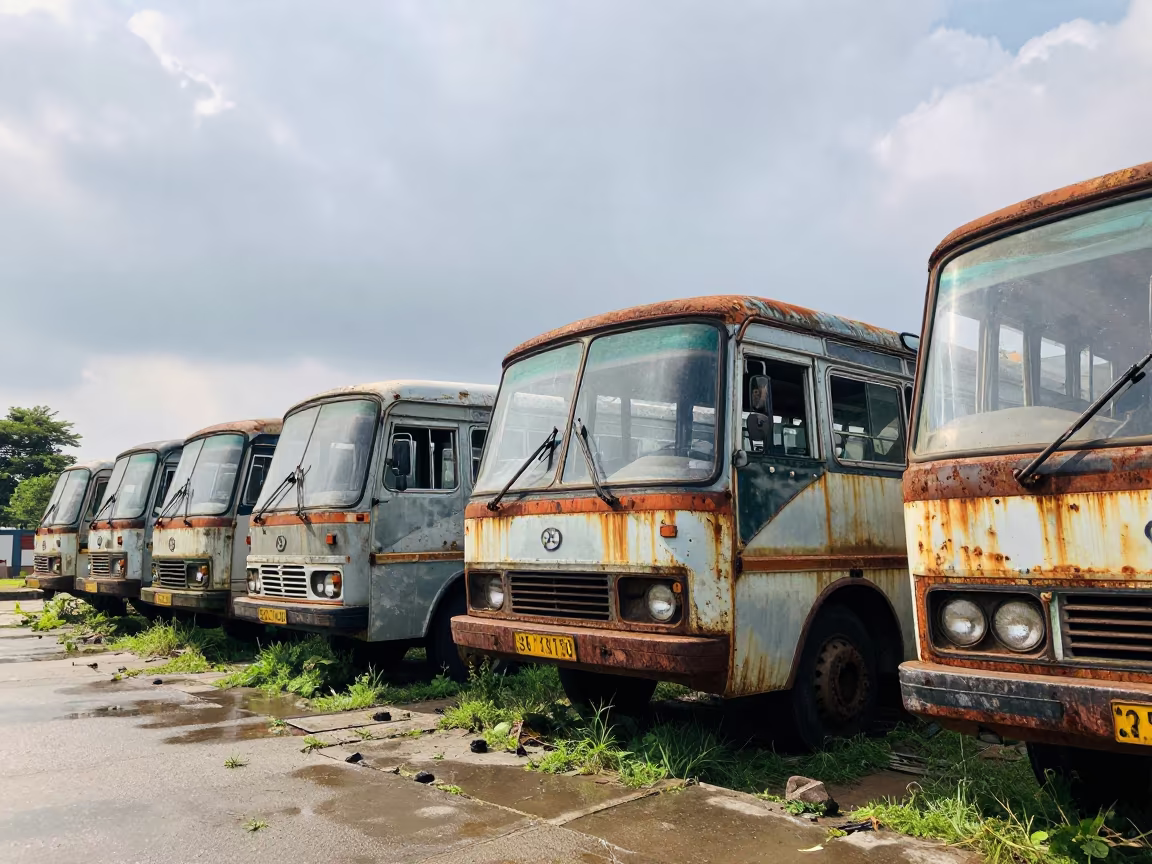 Rusted Double-Decker Buses at Jabalpur Depot in near Jabalpur