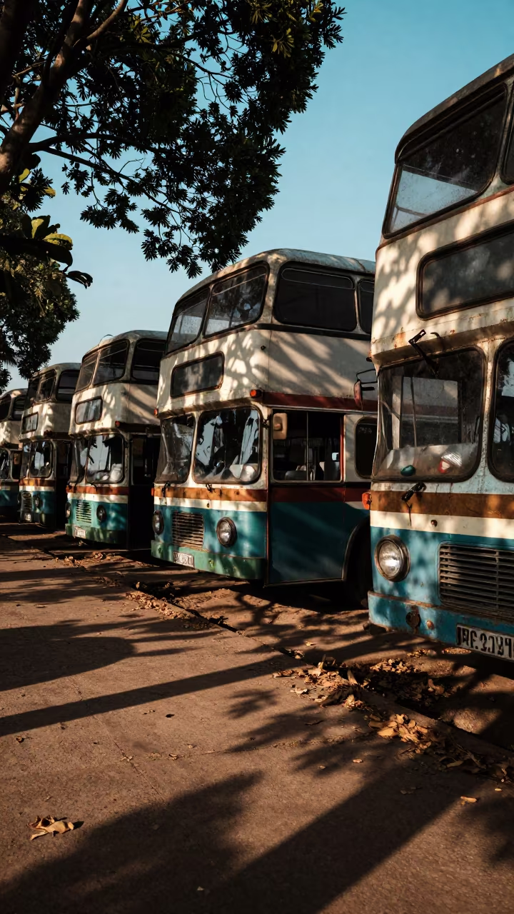 Rusted Double-Decker Buses in Nacala Depot in near Nacala