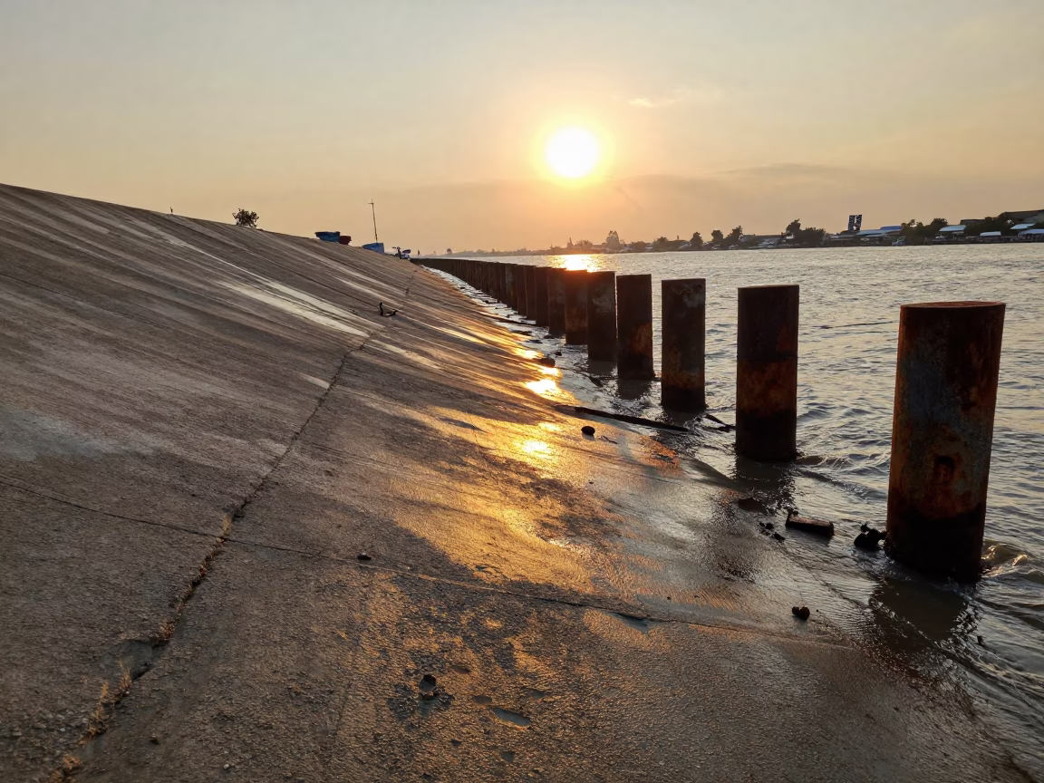 Rusted Ferry Ramp Piling System at Sunset in Bangkok Thailand Low Tide in in Bangkok, Thailand