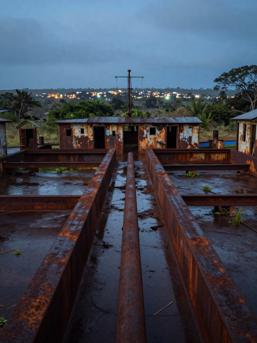 Rusted Flensing Platforms in Madagascar Court in through an abandoned ceremonial court in Madagascar