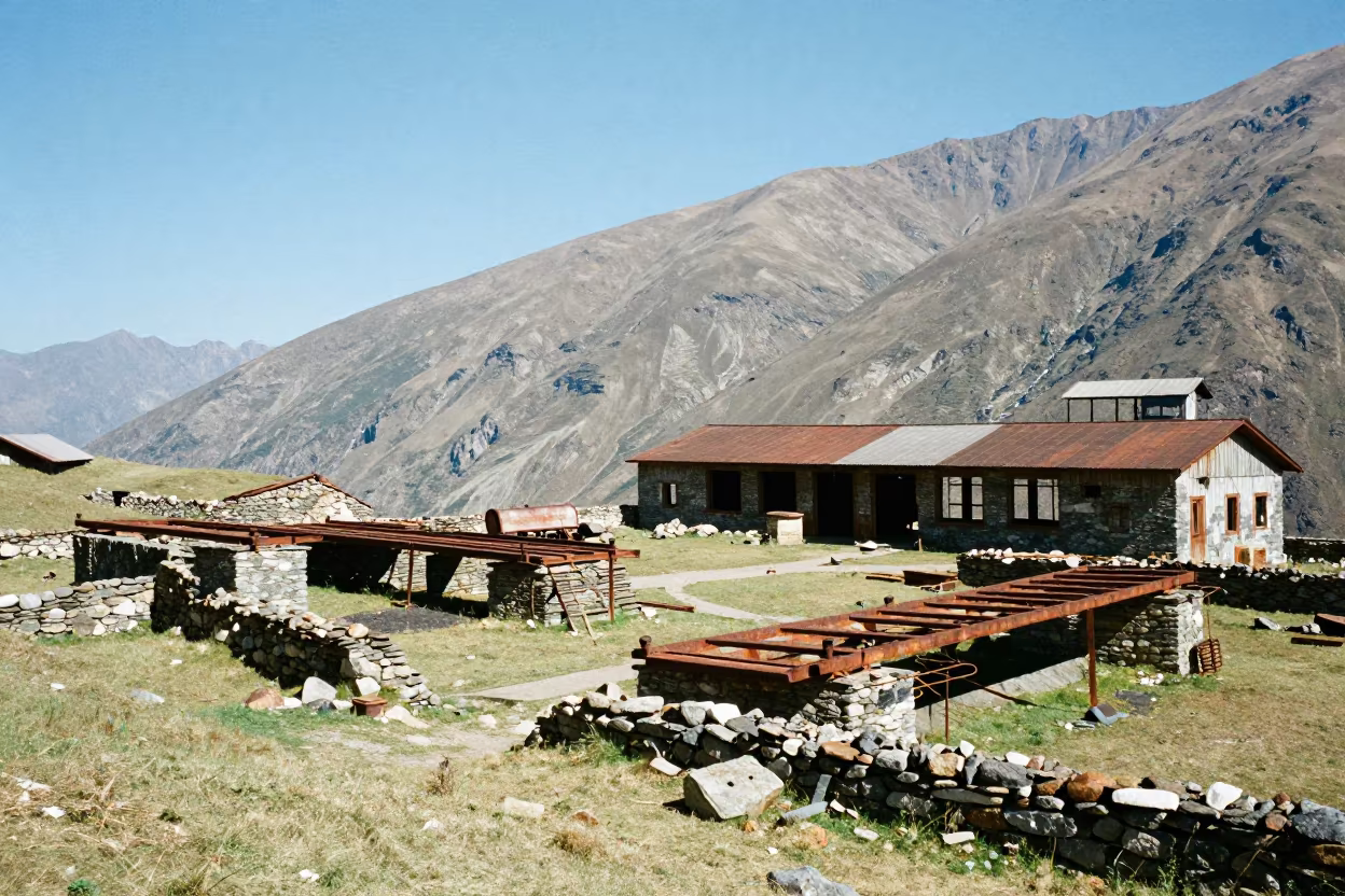 Rusted Flensing Platforms Amid Sikkim Cloisters in among collapsed cloisters in Sikkim