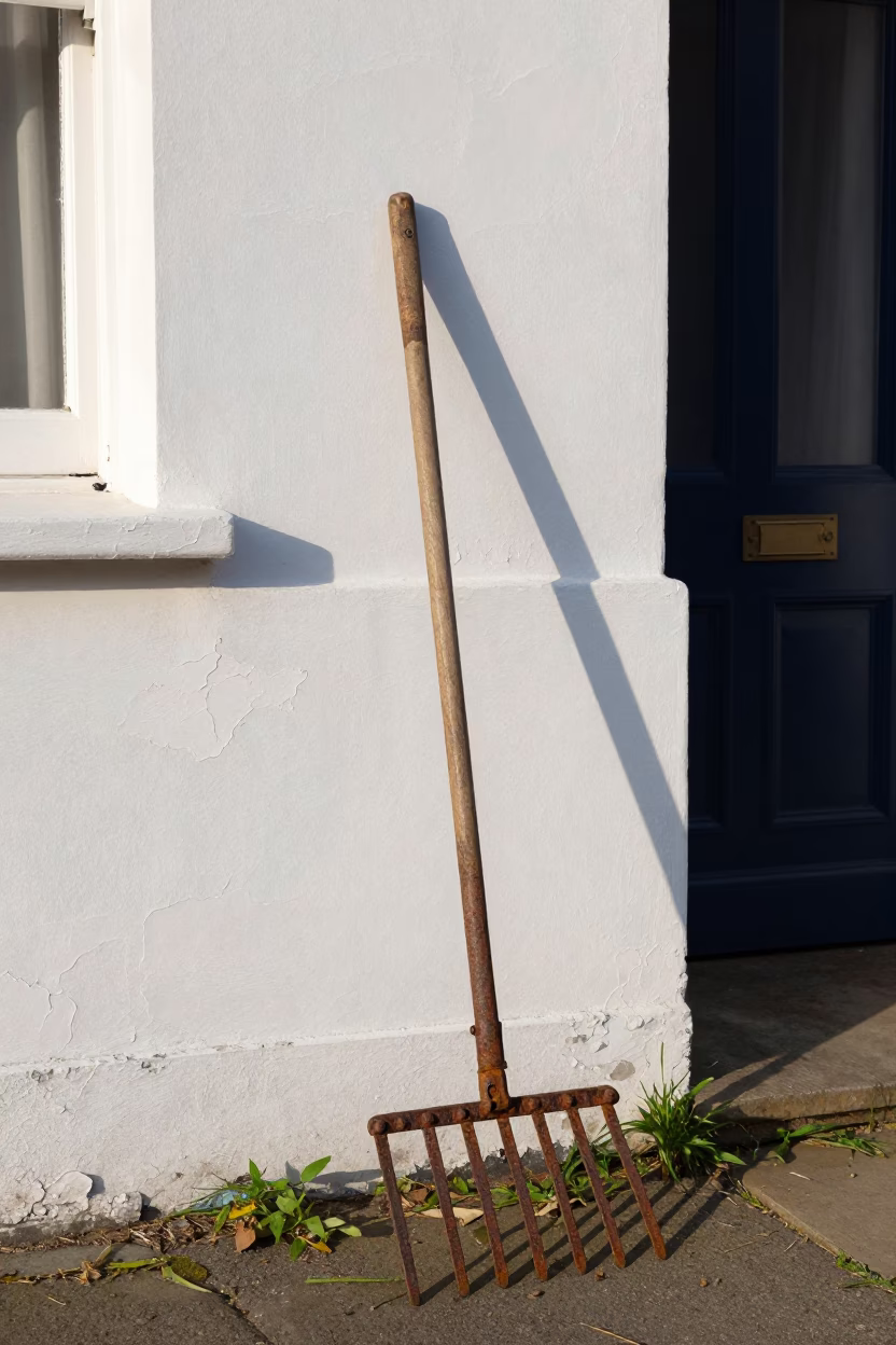 Rusted Garden Rake in Liverpool in in Liverpool, United Kingdom