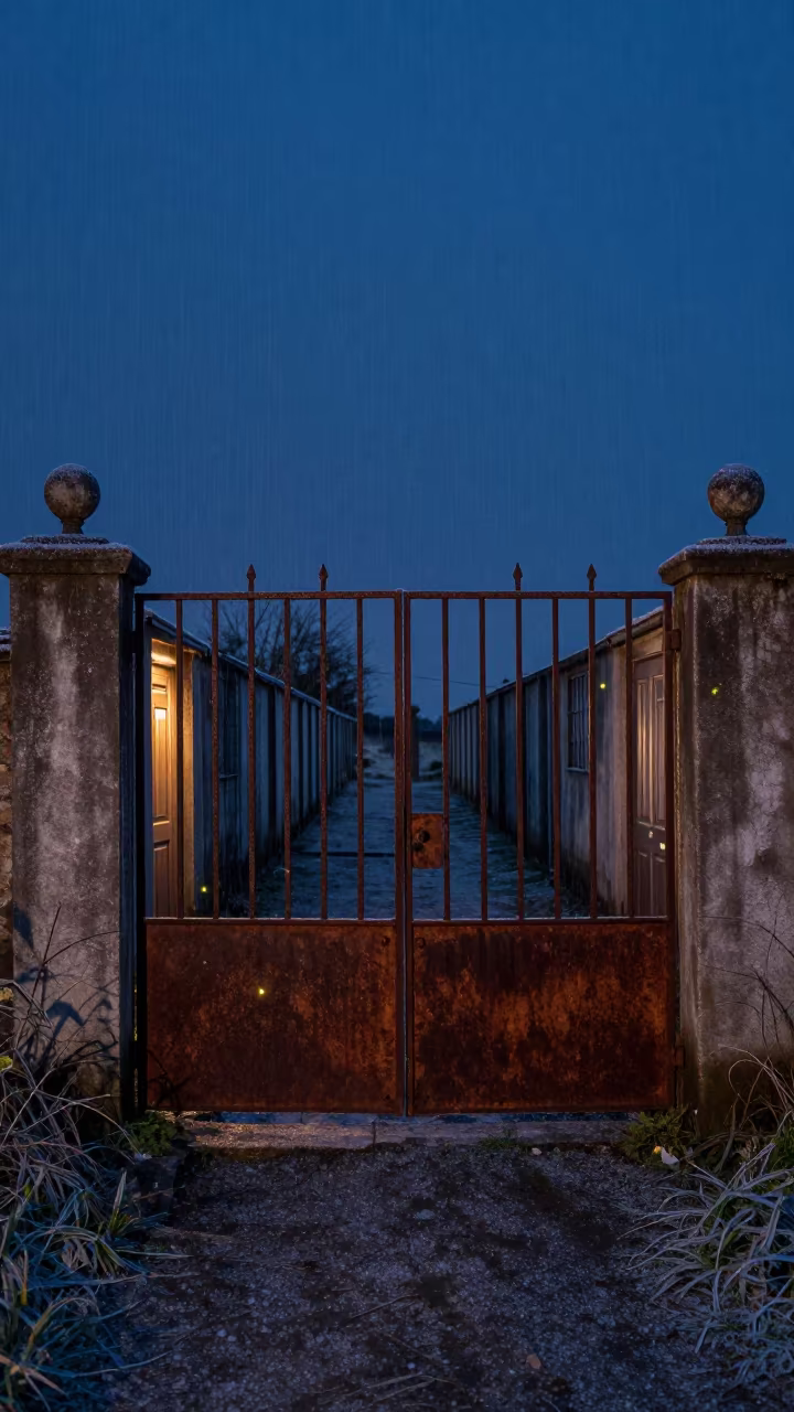 Rusted Gate Fireflies Rain Night Santiago in from a frost-hushed ridgeline near Centro, Santiago