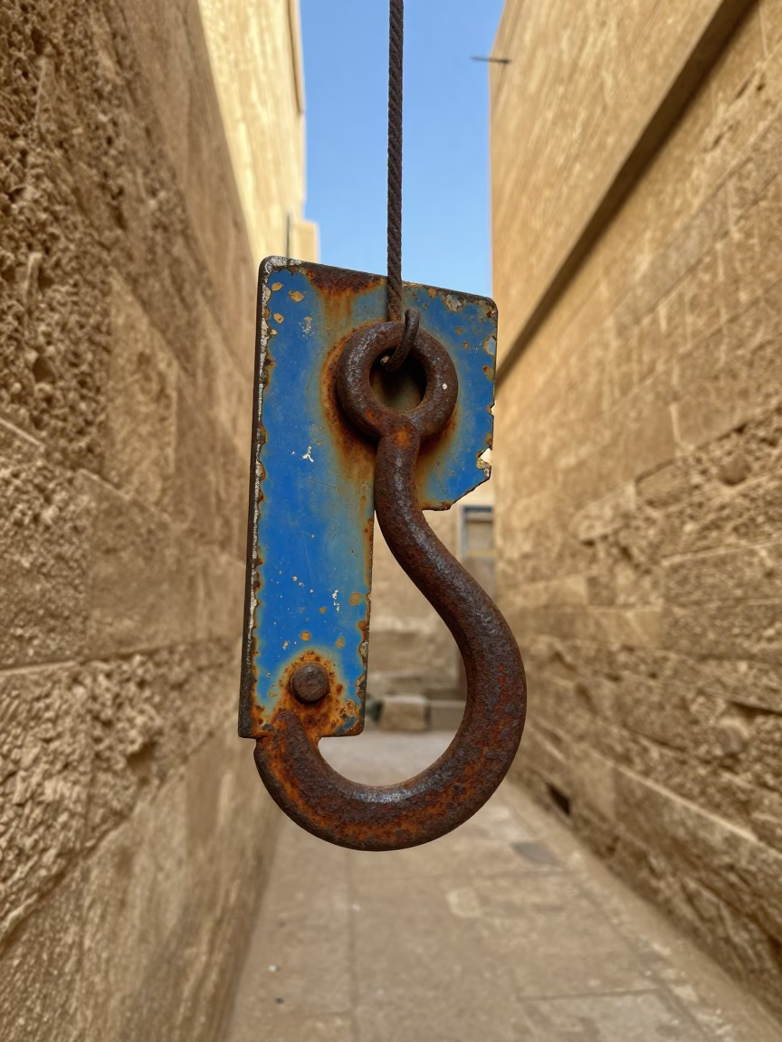 Rusted Hook Plate and Chipped Blue Enamel in Luxor Egypt Early Afternoon in in Luxor, Egypt