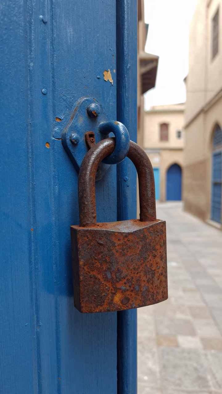 Rusted Iron Padlock in Fez in in Fez, Morocco