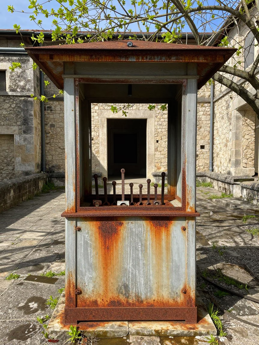 Rusted Levers in Abandoned Court Aix-en-Provence in through an abandoned ceremonial court near Aix-en-Provence
