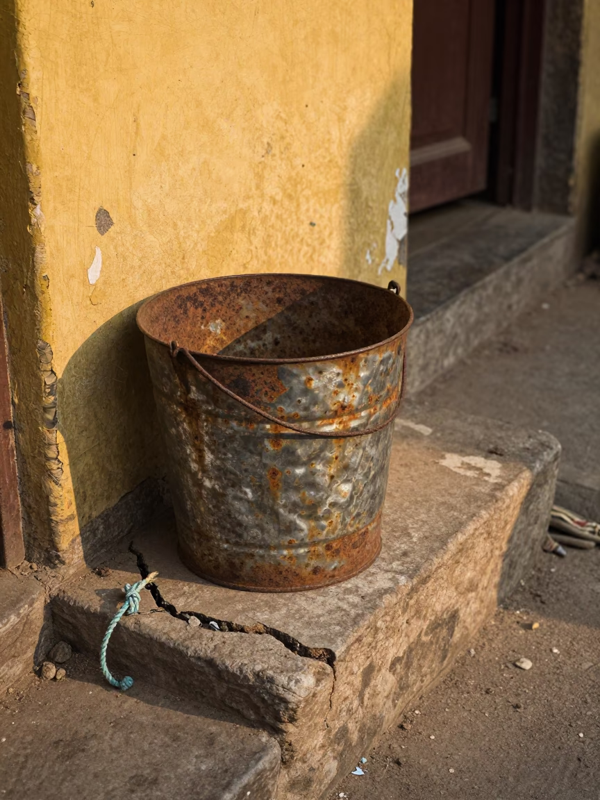 Rusted Metal Bucket in Delhi in in Delhi, India