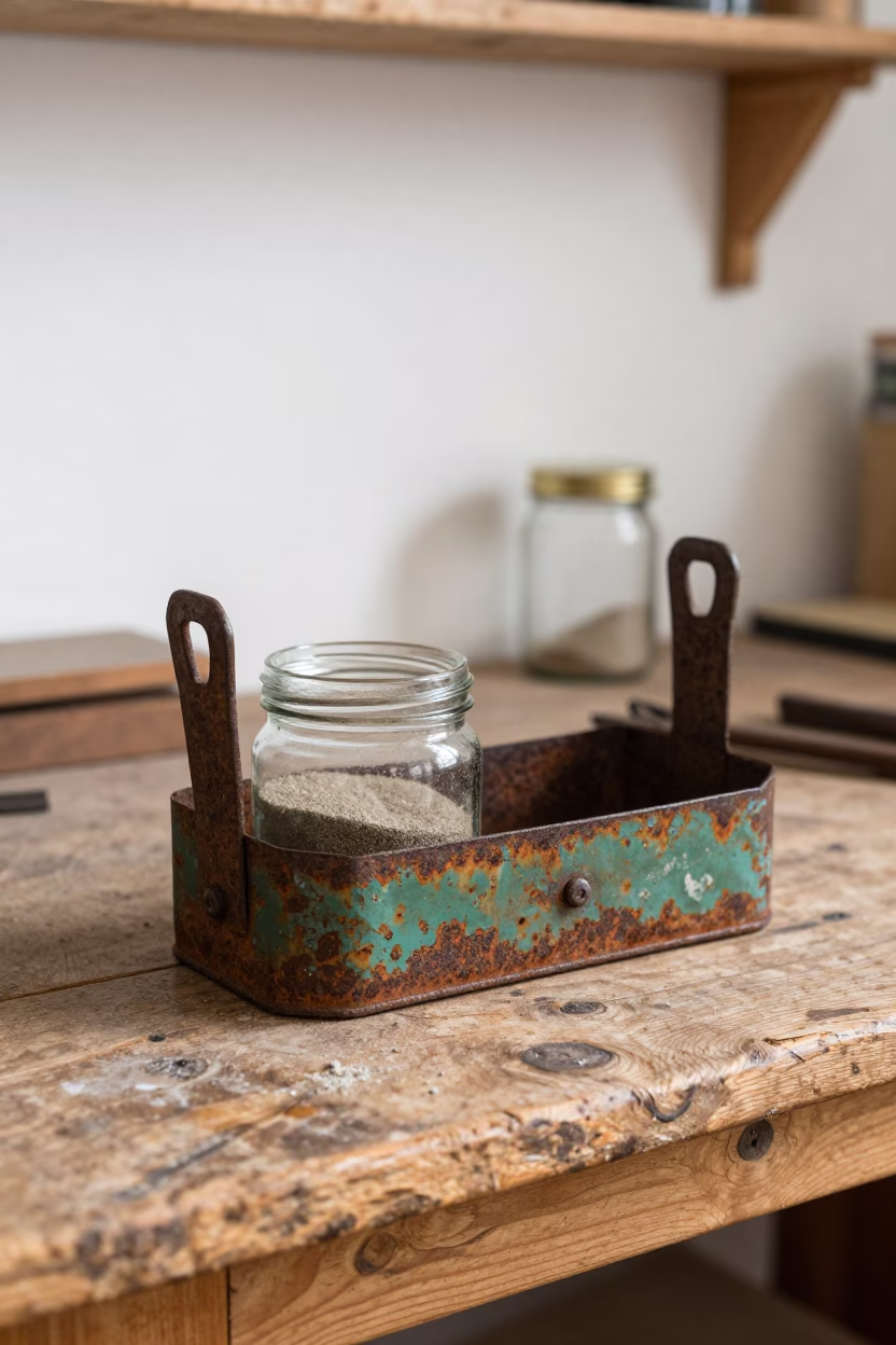 Rusted Metal Tool Caddy in Prague in in Prague, Czech Republic