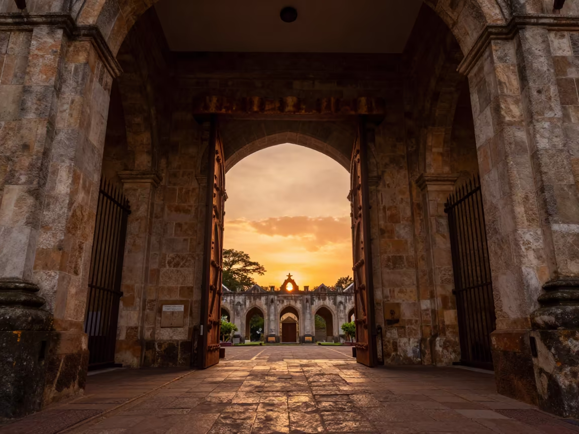 Rusted Portcullis Gatehouse in Goiania Atrium in inside a vaulted atrium in Goiania