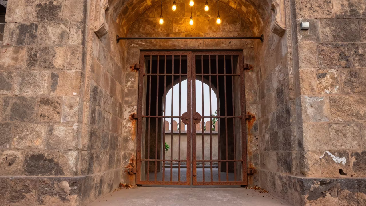 Rusted Portcullis in Vadodara Skylit Passageway in inside a skylit passageway in Vadodara