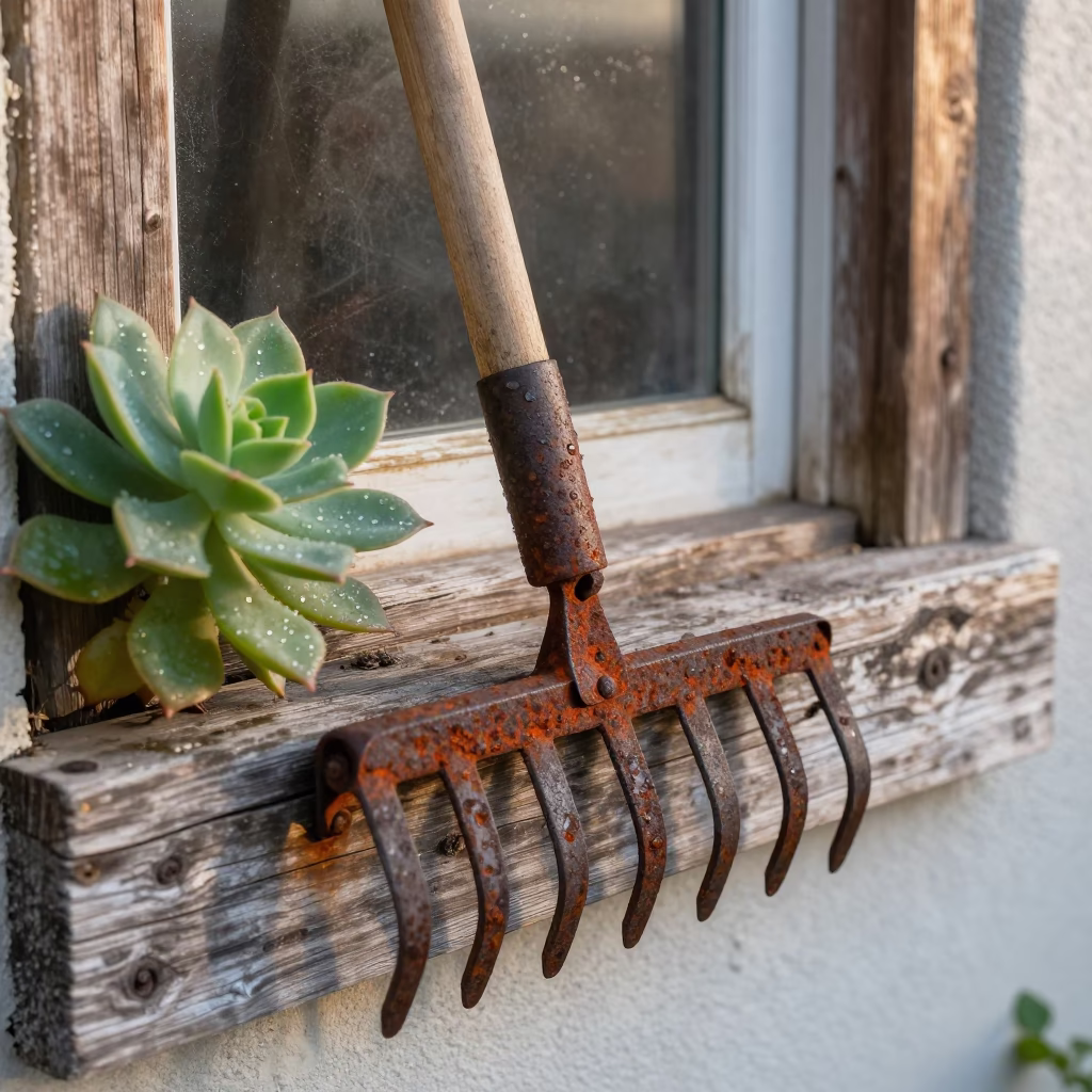 Rusted Rake Head in Cape Town in in Cape Town, South Africa
