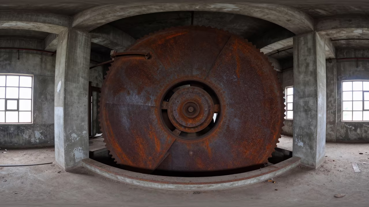 Rusted Sawmill Blade in Mashhad Turbine Hall in in a turbine hall near Mashhad