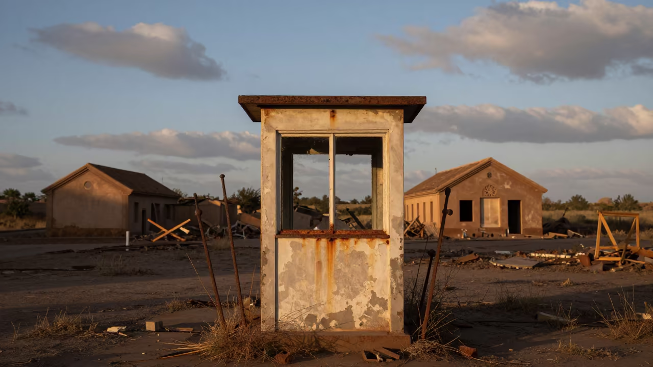 Rusted Signal Box in Collapsed Cloisters at Moundou in among collapsed cloisters near Moundou
