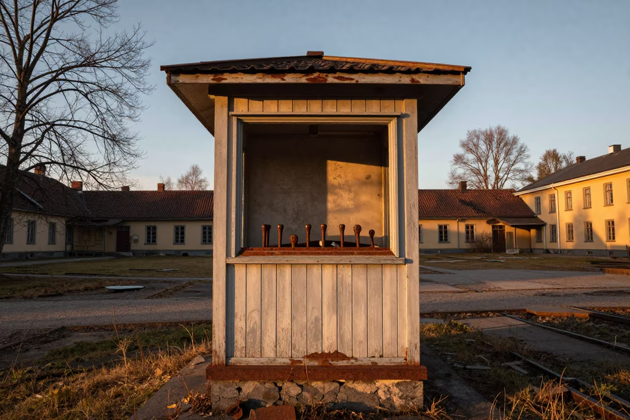 Rusted Signal Box in Oslo Court Evening in through an abandoned ceremonial court near Oslo