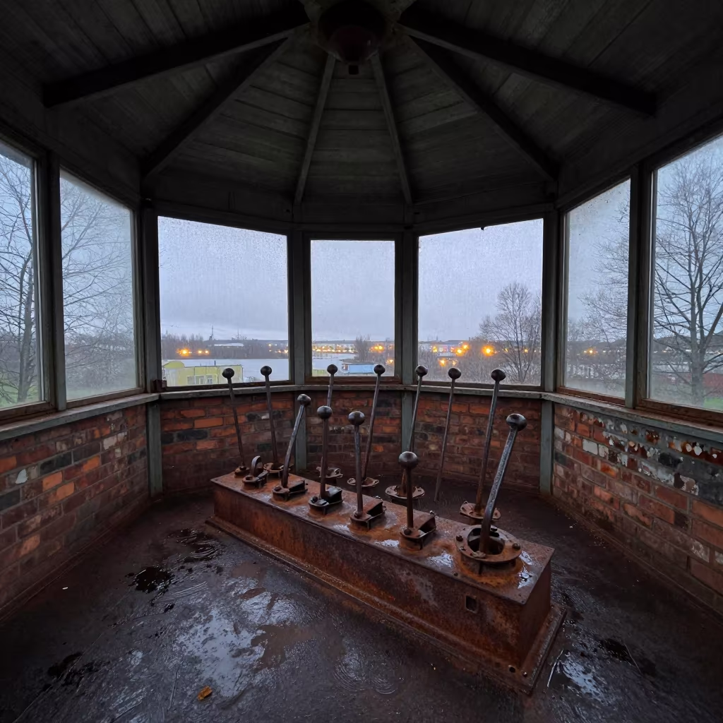 Rusted Signal Levers in Estonian Ruin in inside a roofless nave in Estonia
