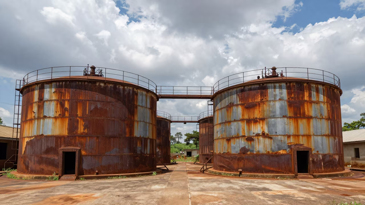 Rusted Sugar Refinery Tanks in Uganda in in Uganda