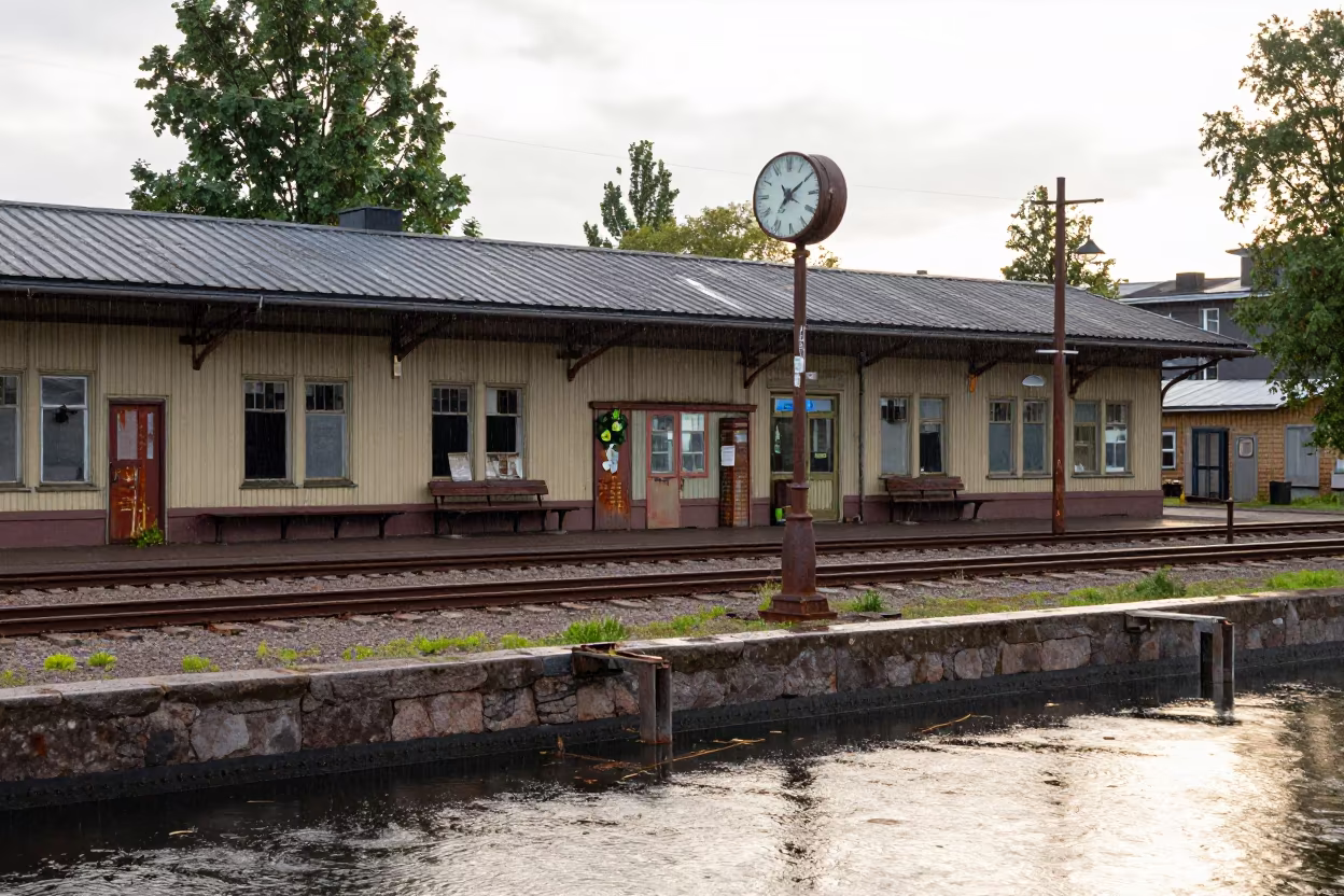Rusted Tracks and Broken Clocks at Vantaa Station in near Vantaa
