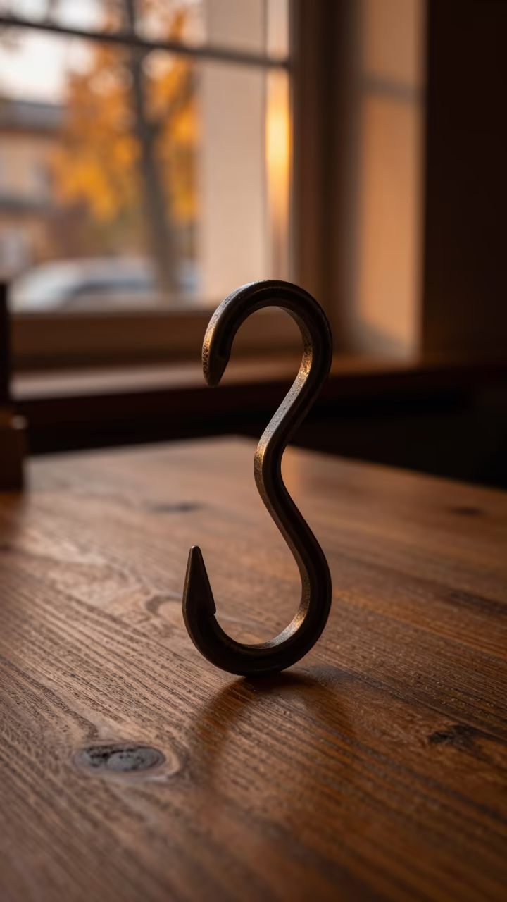 Rustic Hay Hook on Cafe Table in Late Autumn in on a cafe table by a window near Yekaterinburg