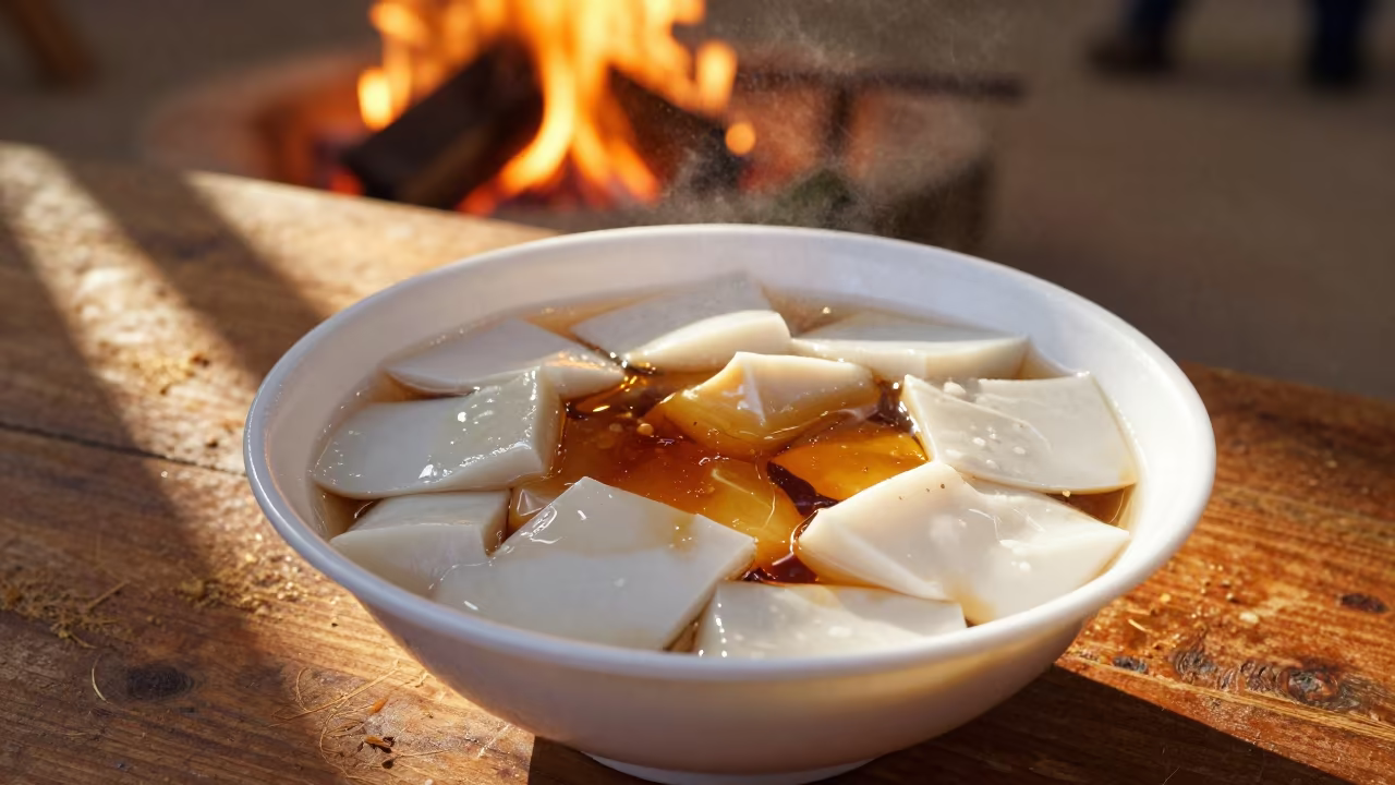 Rustic Taho Bowl Firelight Netanya Night in on a rustic wooden table in Netanya