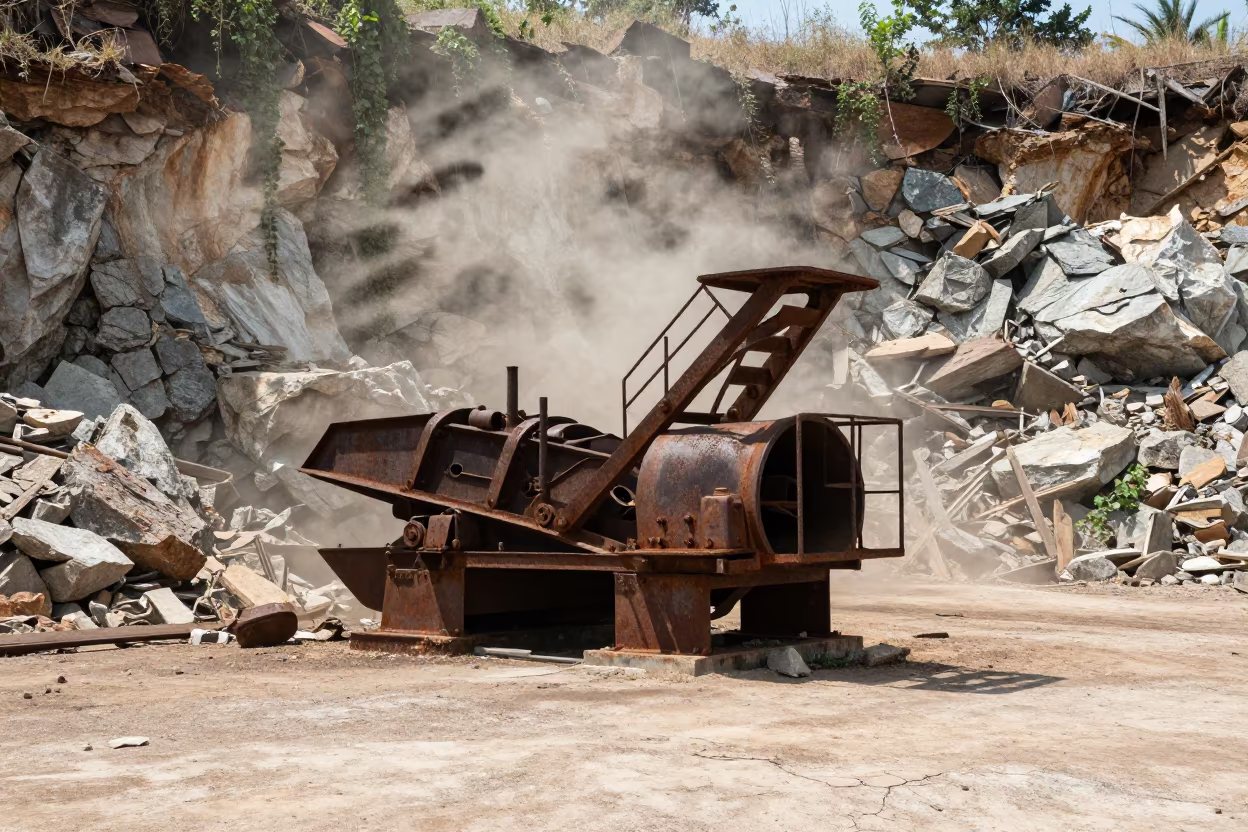 Rusting Ore Crusher in Abandoned Grenada Quarry in in Grenada