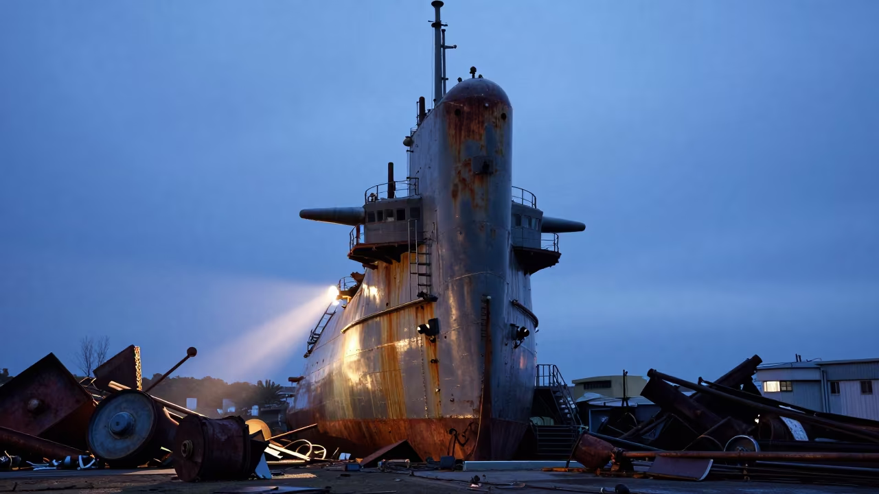 Rusting Submarine Tower in Uruguayan Scrapyard in in Uruguay