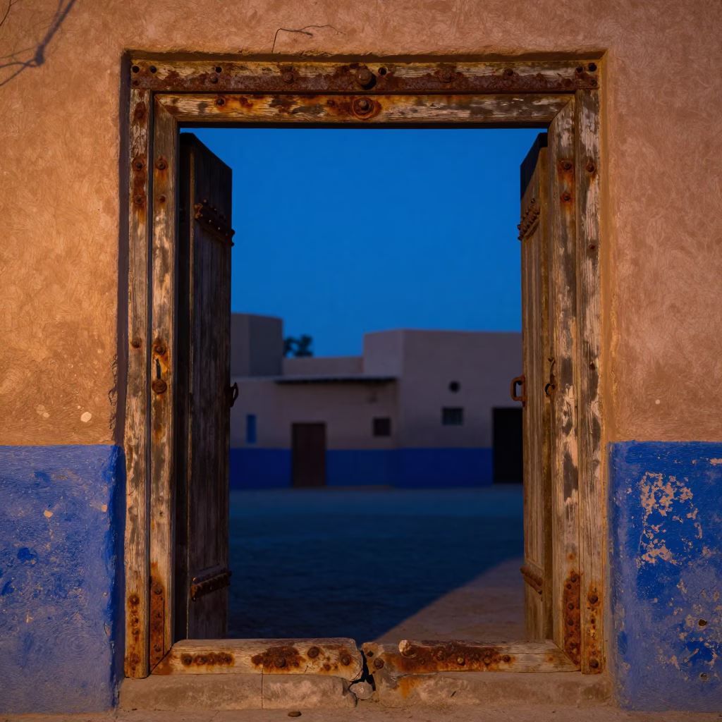 Rusty Doorframe in Fez at The Still Hours Before Dawn Light in in Fez, Morocco