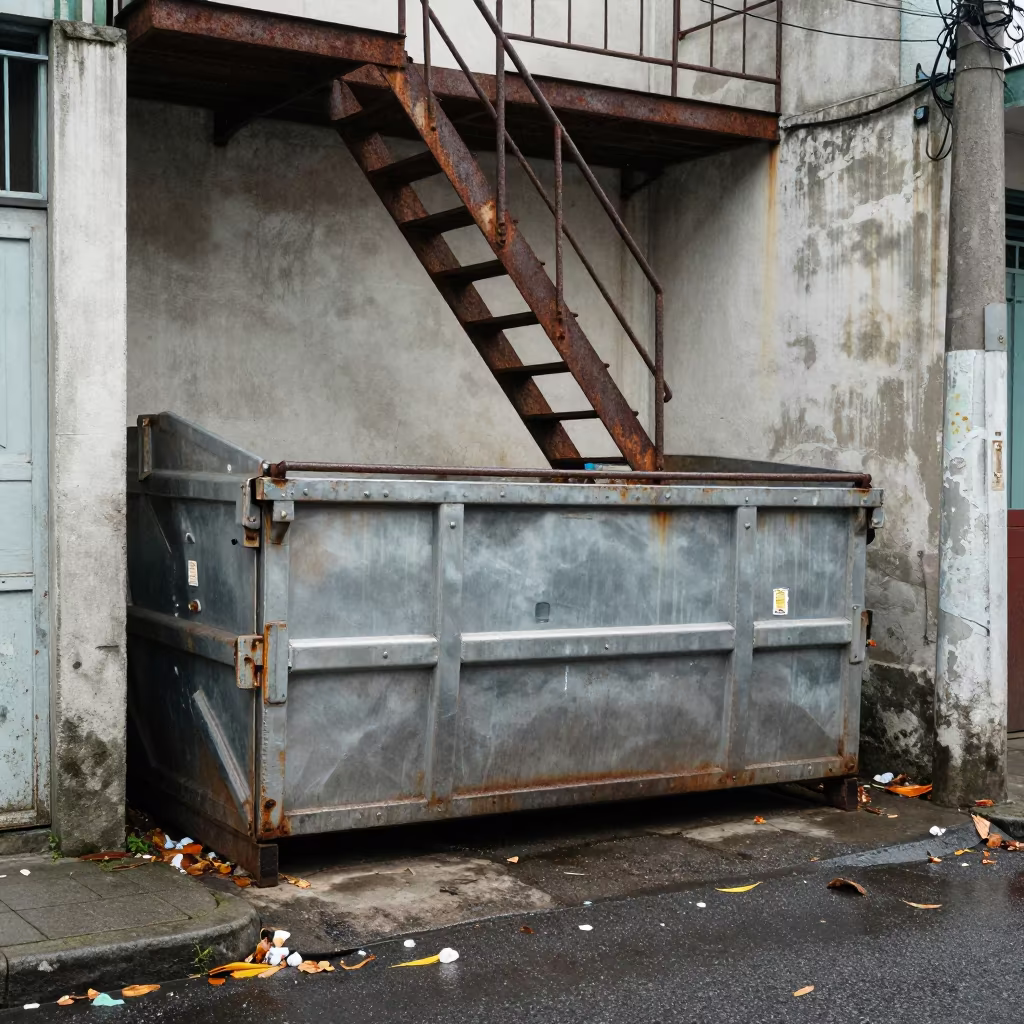 Rusty Fire Escape Ladder Over Alley Dumpster Maracay in outside a metro entrance in Maracay