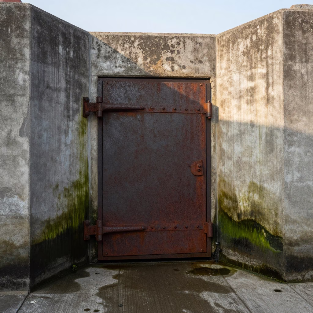 Rusty Hinge and Concrete Floodgate Chamber in Early Afternoon Philadelphia Pennsylvania in in Philadelphia, Pennsylvania, United States