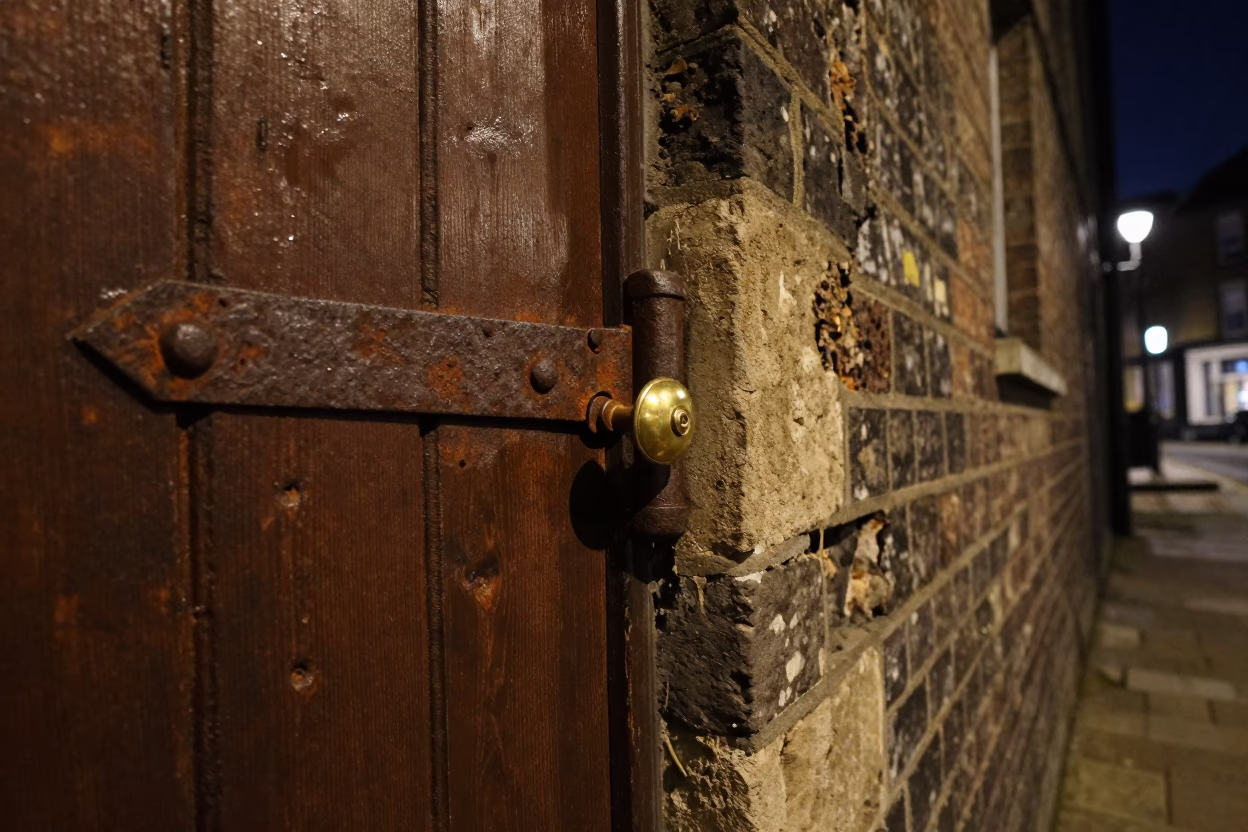 Rusty Hinge in Bristol at Midnight Light in in Bristol, United Kingdom