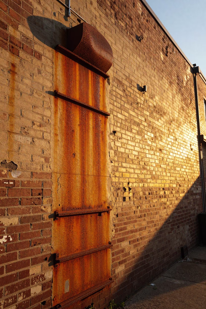 Rusty Industrial Wall Detail in Honeyed Evening Light Philadelphia Pennsylvania Street Scene in in Philadelphia, Pennsylvania, United States