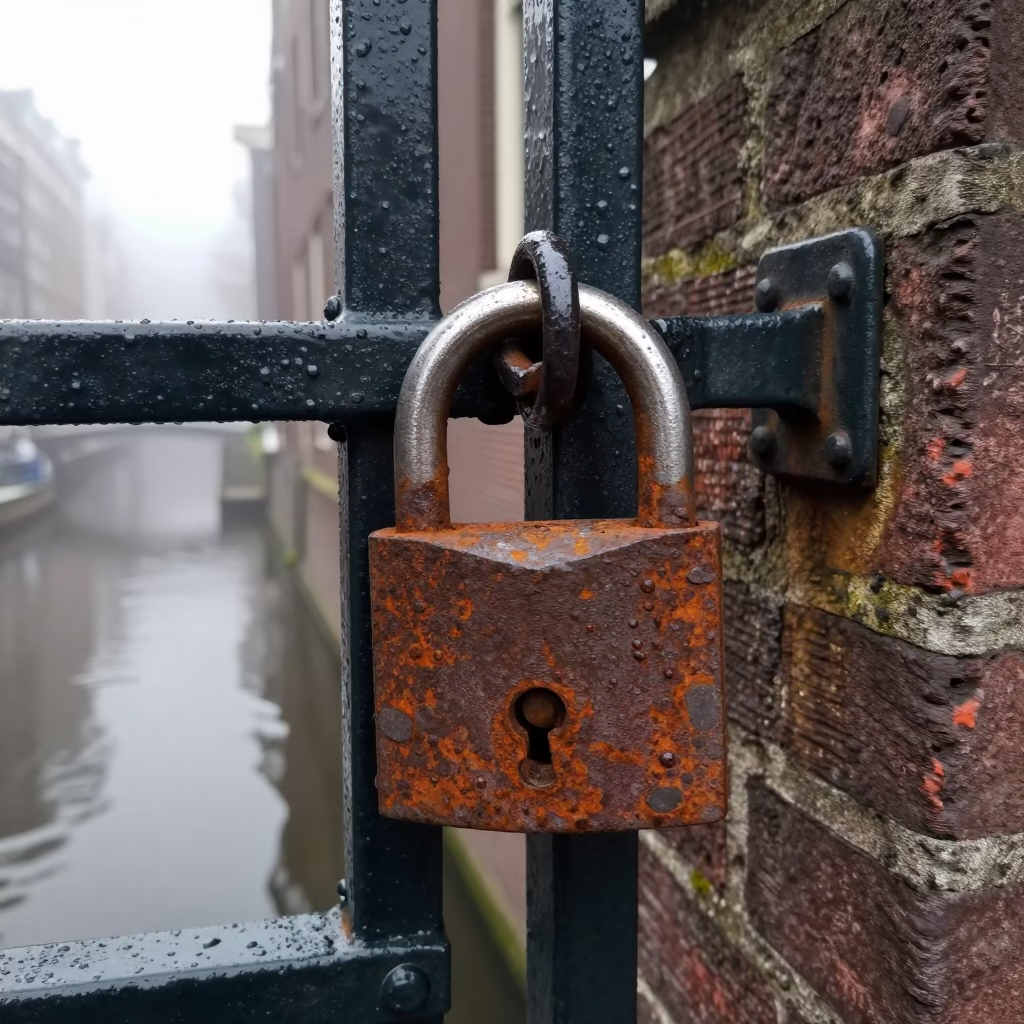 Rusty Iron Padlock in Amsterdam in in Amsterdam, Netherlands